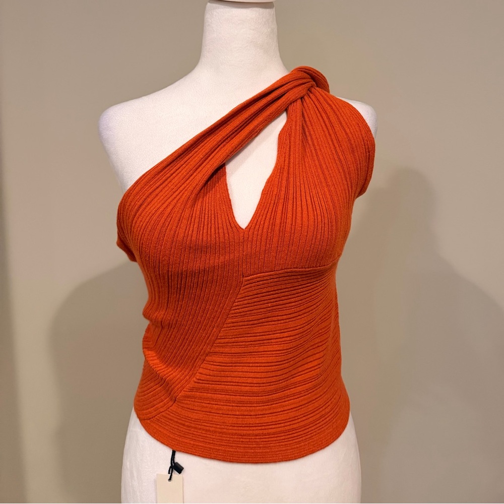 Asymmetrical One-Shoulder Knit Top - Burnt Orange - Size S - Picture 6 of 9